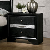 Contemporary Nightstand Black Finish Silver Accents