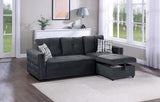 Pull Out Black Velvet Convertible Sectional Sofa