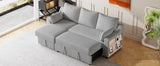 Pull Out Sleeper Sofa L-Shaped Couch Convertible Sofa Bed with Storage Chaise, Storage Racks and USB Ports