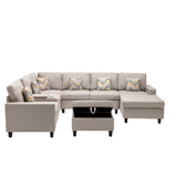 Beige Linen Fabric 8Pc Reversible Sectional Sofa