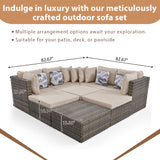 8-piece Outdoor Wicker Sofa Set, Rattan Sofa Lounger, With Colorful Pillows, Conversation Sofa, For Patio, Garden, Deck, Brown Wicker, Beige Cushion