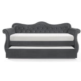 Upholstered Velvet Wood Daybed with Trundle in Gray