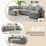 Modular Cloud Sofa Bed, 6 Seat Chenille Sectional Couch Set with Ottoman