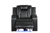 Benz LED & Power Recliner 3 PC Made With Faux Leather in Black