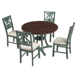 5-Piece Round Dining Table and 4 Fabric Chairs