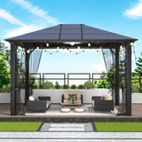 10x12 Hardtop Metal Gazebo,Heavy Duty Pergola with Mosquito Nets,Galvanized Steel&Polycarbonate Roof,Sturdy Outdoor Canopies Tent,Suitable for Gardens,Patio,Backyard