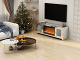 Mirror glass TV stand with electric fireplace, crystal decor doors, 7 colors choosen, remote control