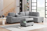 Sectional Sofa with Reversible Chaise, L Shaped  Couch Set with Storage Ottoman and Two Cup Holders for Living Room