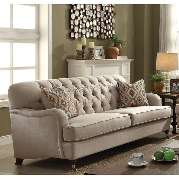 Sofa w/2 Pillows in Beige Fabric