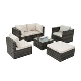 Patio Furniture, Outdoor Furniture, Seasonal PE Wicker Furniture, 6 Set Wicker Furniture With Tempered Glass Coffee Table