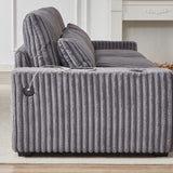 Corduroy Sofa with Cup Holder Super Large L-Shaped Sofa, Movable Footrest, Four Waist Pillows And Four Back Cushion, With USB Port And Type-C Port