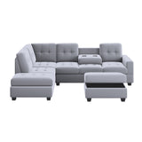 Sectional Sofa with Reversible Chaise Lounge, L-Shaped Couch with Storage Ottoman and Cup Holders