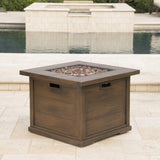 Patio Outdoor Square Gas Burning Concrete Fire Pit Wood Pattern - Brown - 40,000 BTU