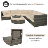 6 Piece Outdoor Conversation Set All Weather Wicker Sectional Sofa with Ottoman and Cushions and Small Trays