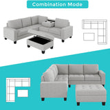 Sectional Corner Sofa L-shape Couch Space Saving with Storage Ottoman & Cup Holders Design for Large Space Dorm Apartment,Light Grey