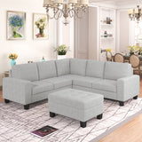 Sectional Corner Sofa L-shape Couch Space Saving with Storage Ottoman & Cup Holders Design for Large Space Dorm Apartment,Light Grey