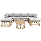 7 Pieces Outdoor Patio Furniture, All-Weather Rattan Sectional Sofa Set with Thick Cushions and Pillows, Freely Combined Conversation Sets for Garden, Backyard, Balcony, Gray