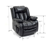 Black Leather lift chair Dual Motor  with 8-Point Vibration Massage and Lumbar Heating