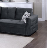 Pull Out Black Velvet Convertible Sectional Sofa