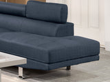 Dark Blue Color Sectional Living Room Furniture Linen Like Fabric Adjustable Headrest Right Facing Chaise & Left Facing Sofa