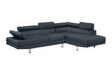 Dark Blue Color Sectional Living Room Furniture Linen Like Fabric Adjustable Headrest Right Facing Chaise & Left Facing Sofa