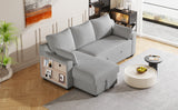 Pull Out Sleeper Sofa L-Shaped Couch Convertible Sofa Bed with Storage Chaise, Storage Racks and USB Ports