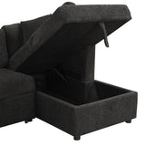 Sectional Sofa Pull out Sofa Bed with Two USB Ports, Two Power Sockets, Three Back Pillows and a Storage Chaise for Living Room, Black