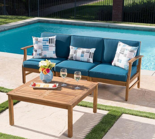 PERLA 3 SEATER SOFA AND TABLE SET, BLUE