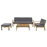 6 Piece Acacia Wood Frame Patio Sectional Sofa Set with Coffee Table and Removable Cushion for Garden Backyard Patio and Poolside(Grey)