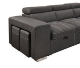 Pull Out Sectional Sofa with Adjustable Headrest Sleeper with Storage Ottoman