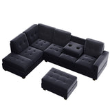 Sectional Sofa with Reversible Chaise, L Shaped Couch Set with Storage Ottoman and Two Cup Holders for Living Room