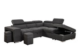 Pull Out Sectional Sofa with Adjustable Headrest Sleeper with Storage Ottoman