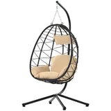 Egg Chair with Stand Indoor Outdoor Swing Chair Patio Wicker Hanging Egg Chair Hanging Basket Chair Hammock Chair with Stand for Bedroom Living Room Balcony