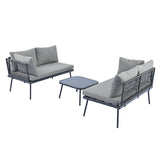 3-Piece PE Rattan Sofa Set All Weather Patio Metal Sectional Furniture Set with Cushions and Glass Table for Backyard, Poolside, Garden, Gray,L-Shaped