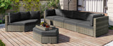 Patio Furniture Set, 6 Piece Outdoor Conversation Set All Weather Wicker Sectional Sofa with Ottoman and Cushions and Small Trays