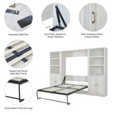 Full Size Half Self-Close and Open Murphy Bed arustic White