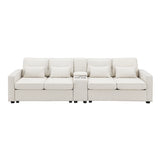 Upholstered Sofa with Console, 2 Cupholders and 2 USB Ports