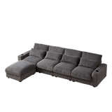 Corduroy Sofa with Cup Holder Super Large L-Shaped Sofa, Movable Footrest, Four Waist Pillows And Four Back Cushion, With USB Port And Type-C Port