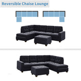 Sectional Sofa with Reversible Chaise, L Shaped Couch Set with Storage Ottoman and Two Cup Holders for Living Room