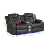 Benz LED & Power Recliner 3 PC Made With Faux Leather in Black