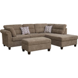 Brown Fabric Sectional Sofa with Right Facing Chaise, Storage Ottoman, and 2 Accent Pillows