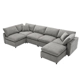 Modular Cloud Sofa Bed, 6 Seat Chenille Sectional Couch Set with Ottoman