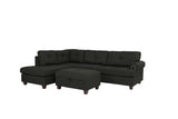 Contemporary 3-pcs Sectional Sofa Ash Black Polyfiber Cushion Sofa Chaise Ottoman Reversible Couch Pillows