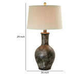 Aine 29 Inch Hydrocal Table Lamp, Drum Shade, Urn Shaped Base, Slate Gray