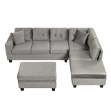 Sectional Sofa with Storage Ottoman, L-Shape Couch with 2 Pillows and Cup Holder,