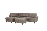 Contemporary 3-pcs Sectional Sofa Mocha Dorris Fabric Cushion Sofa Chaise Ottoman Reversible Couch Pillows