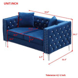 Blue Velvet Sofa with Jeweled buttons