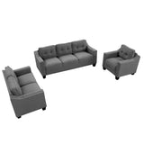 3 Piece Living Room Set with tufted cushions.