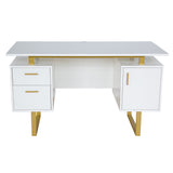 White and Gold Desk for Office with Drawers & Storage