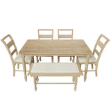 6-peice Dining Set with Turned Legs, Kitchen Table Set with Upholstered Dining Chairs